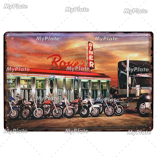 Motocykl - metalowa tabliczka vintage do garażu Pomarańczowy