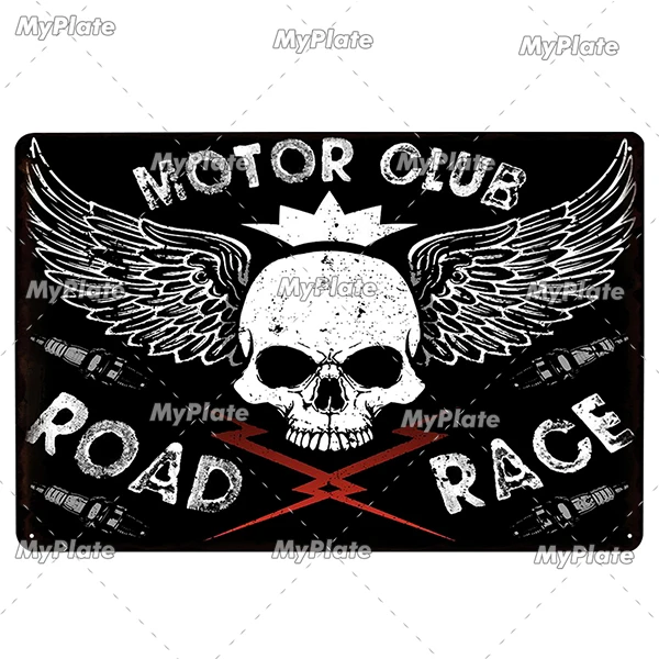 Motocykl - metalowa tabliczka vintage do garażu śliwka