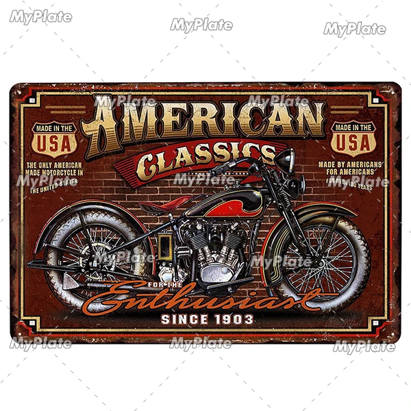 Motocykl - metalowa tabliczka vintage do garażu Wielo