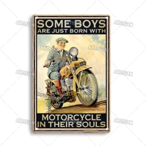 Motocykl retro - blaszana tabliczka na ścianę Armijna zieleń