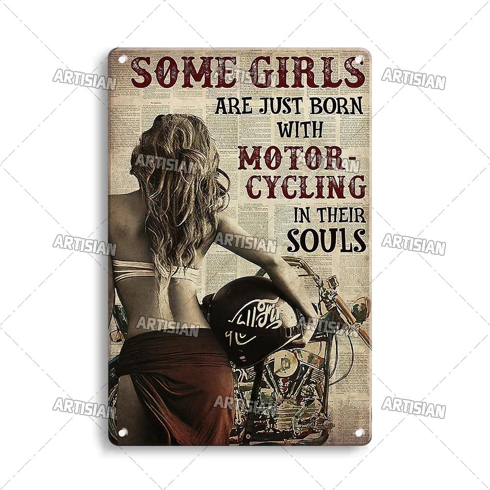 Motocykl retro - blaszana tabliczka na ścianę Błękitny
