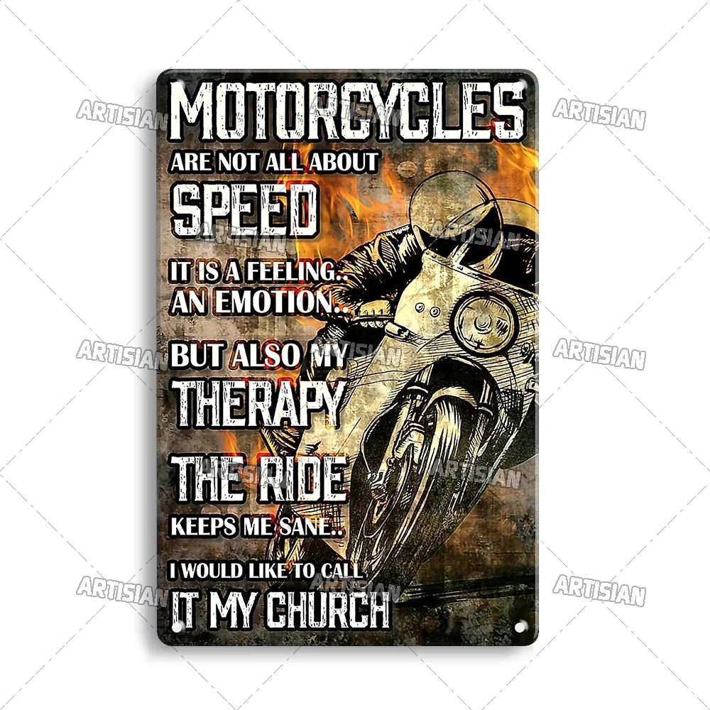 Motocykl retro - blaszana tabliczka na ścianę Złoty
