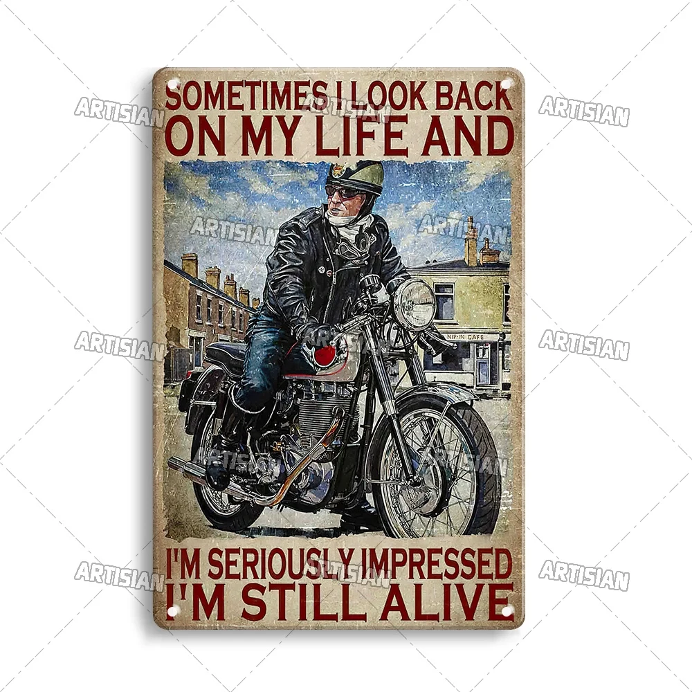 Motocykl retro - blaszana tabliczka na ścianę Jasnożółty