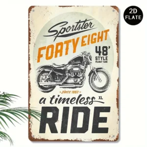 Motocykl retro - metalowa tabliczka na ścianę Biały
