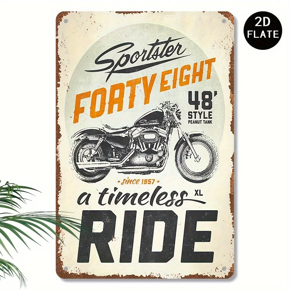 Motocykl retro - metalowa tabliczka na ścianę Biały