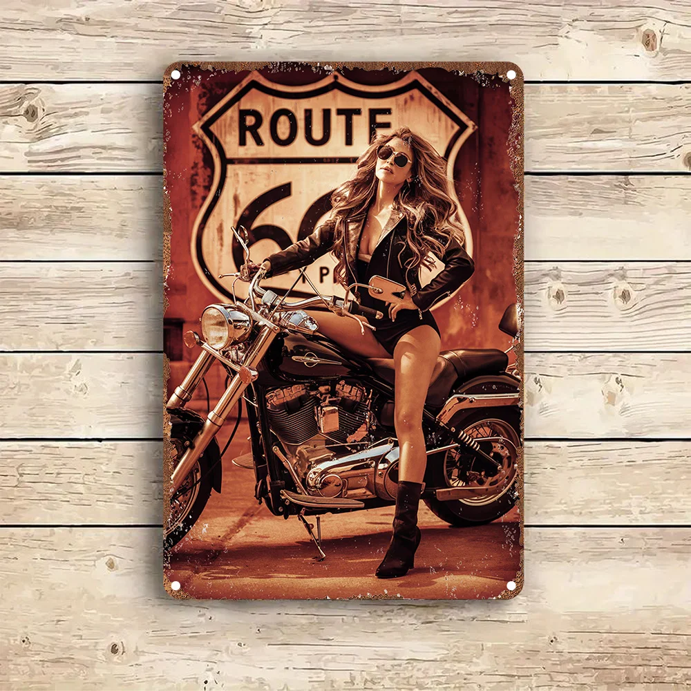 Motocykl vintage Route 66 - plakat retro na ścianę Biały