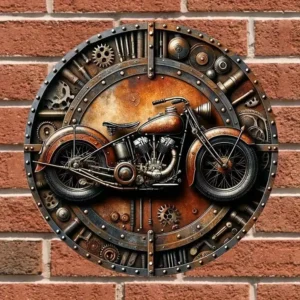 Motocykl vintage - rustykalna tabliczka metalowa Biały