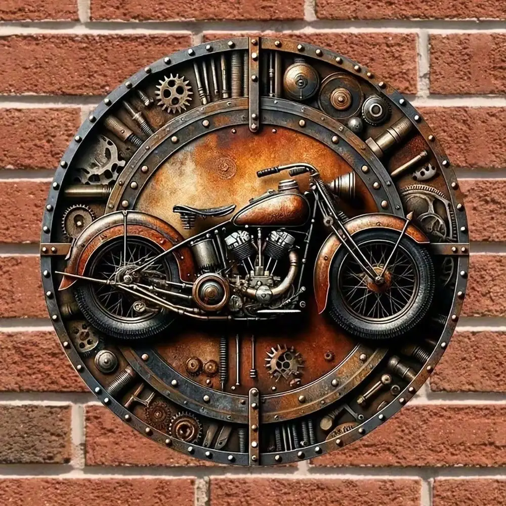 Motocykl vintage - rustykalna tabliczka metalowa Biały