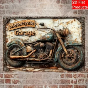Motocykl vintage - rustykalny szyld żelazny Biały