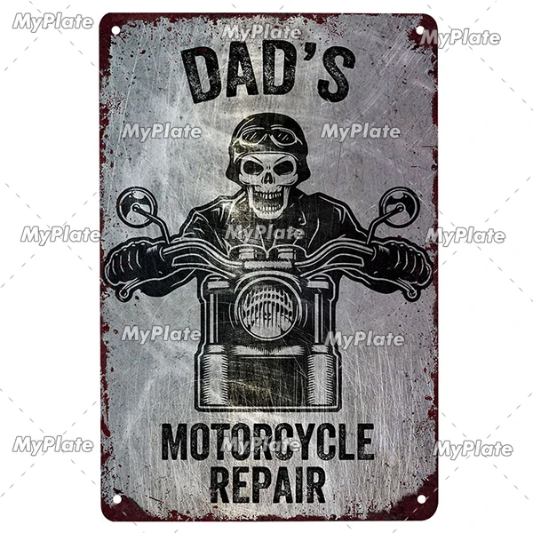 Motocykl vintage - metalowa tabliczka do garażu Biały