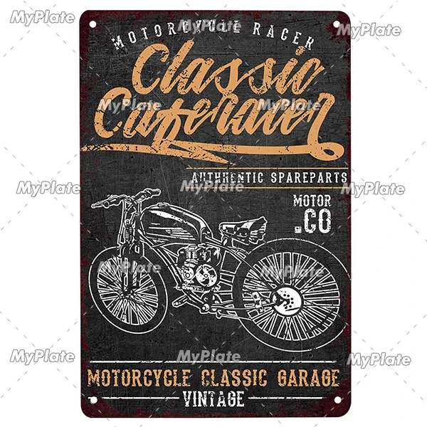 Motocykl vintage - metalowa tabliczka do garażu Czerwony