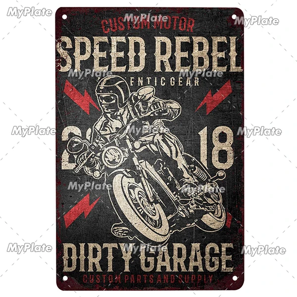Motocykl vintage - metalowa tabliczka do garażu Fioletowy