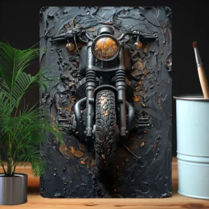 Motocykl vintage - tłoczona grafika metalowa