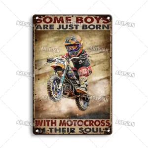 Motocykl wyścigowy - metalowa tabliczka vintage Złoty