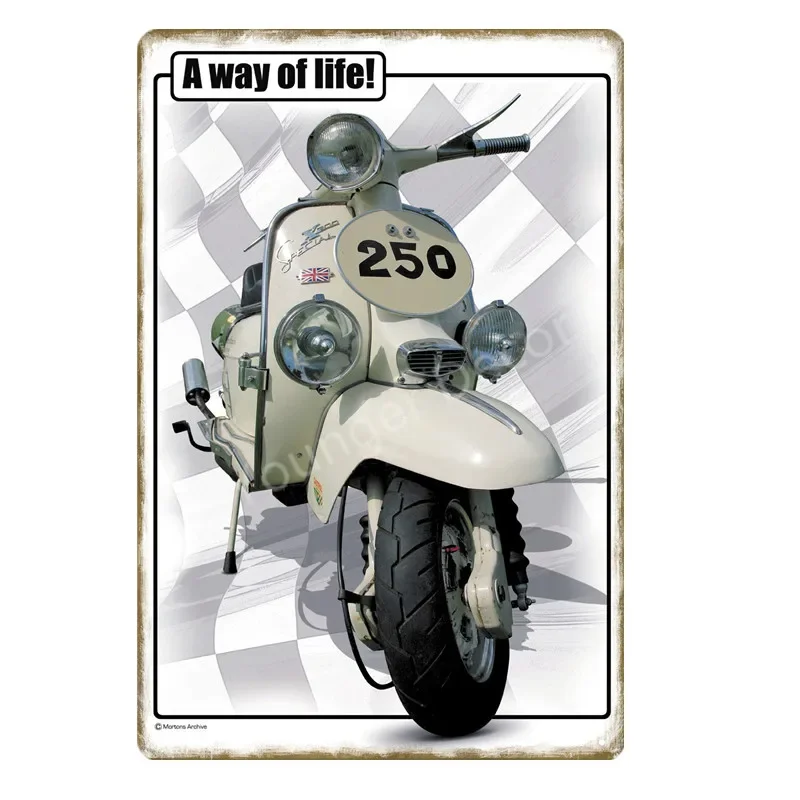 Motocyklista - blaszany szyld retro do klubu żółty