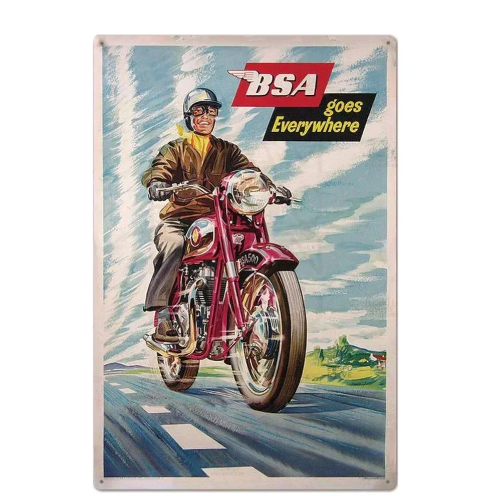 Motocyklista - vintage tabliczka blaszana na ścianę Burgundia