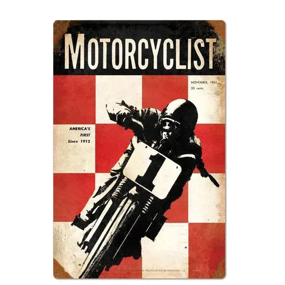Motocyklista - vintage tabliczka blaszana na ścianę Fioletowy