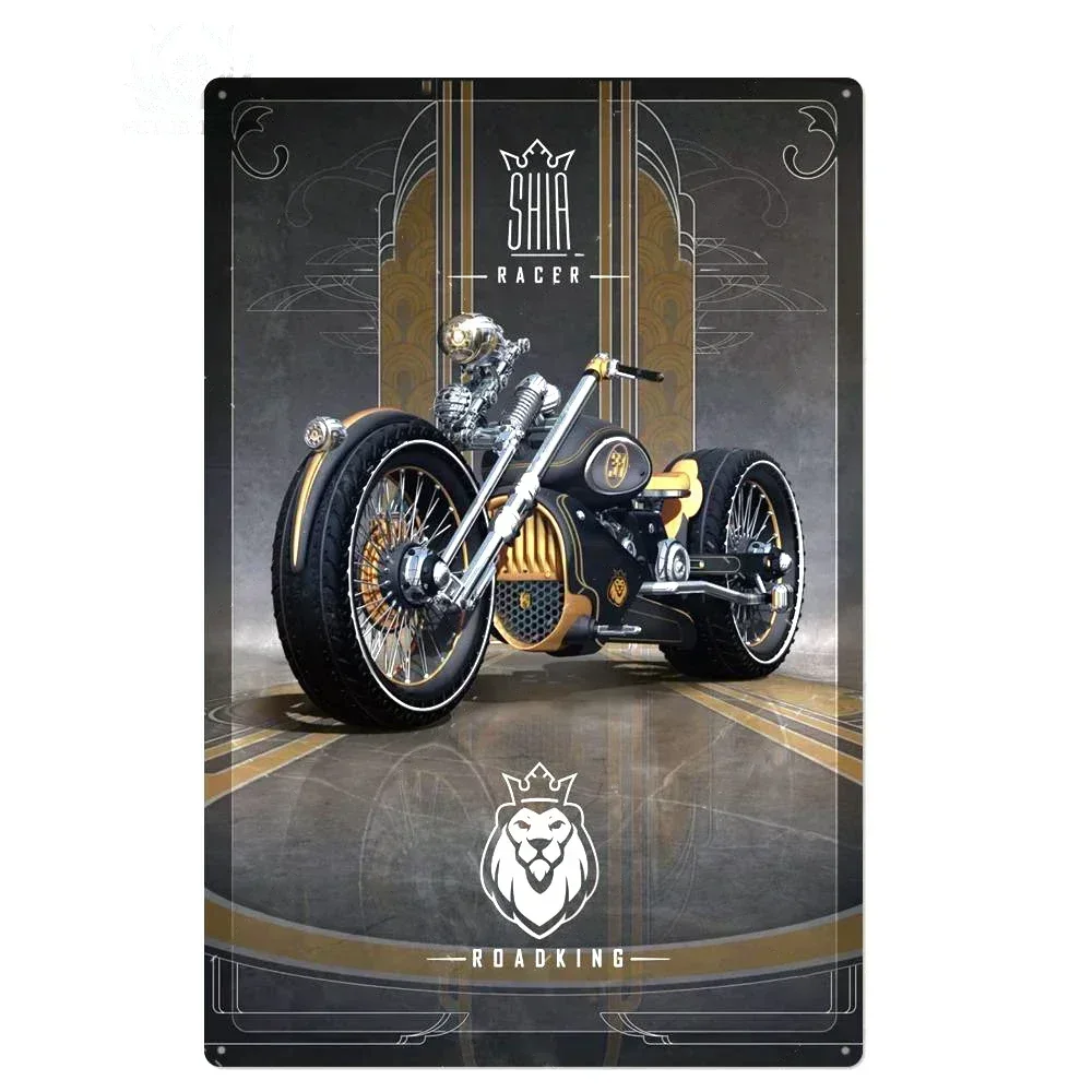 Motocyklista - vintage tabliczka blaszana na ścianę Granatowy