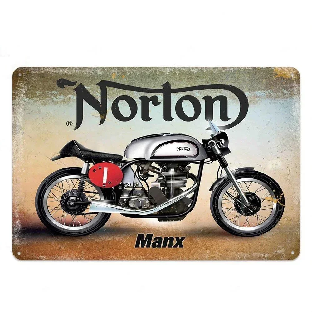 Motocyklista - vintage tabliczka blaszana na ścianę Jasnozielony