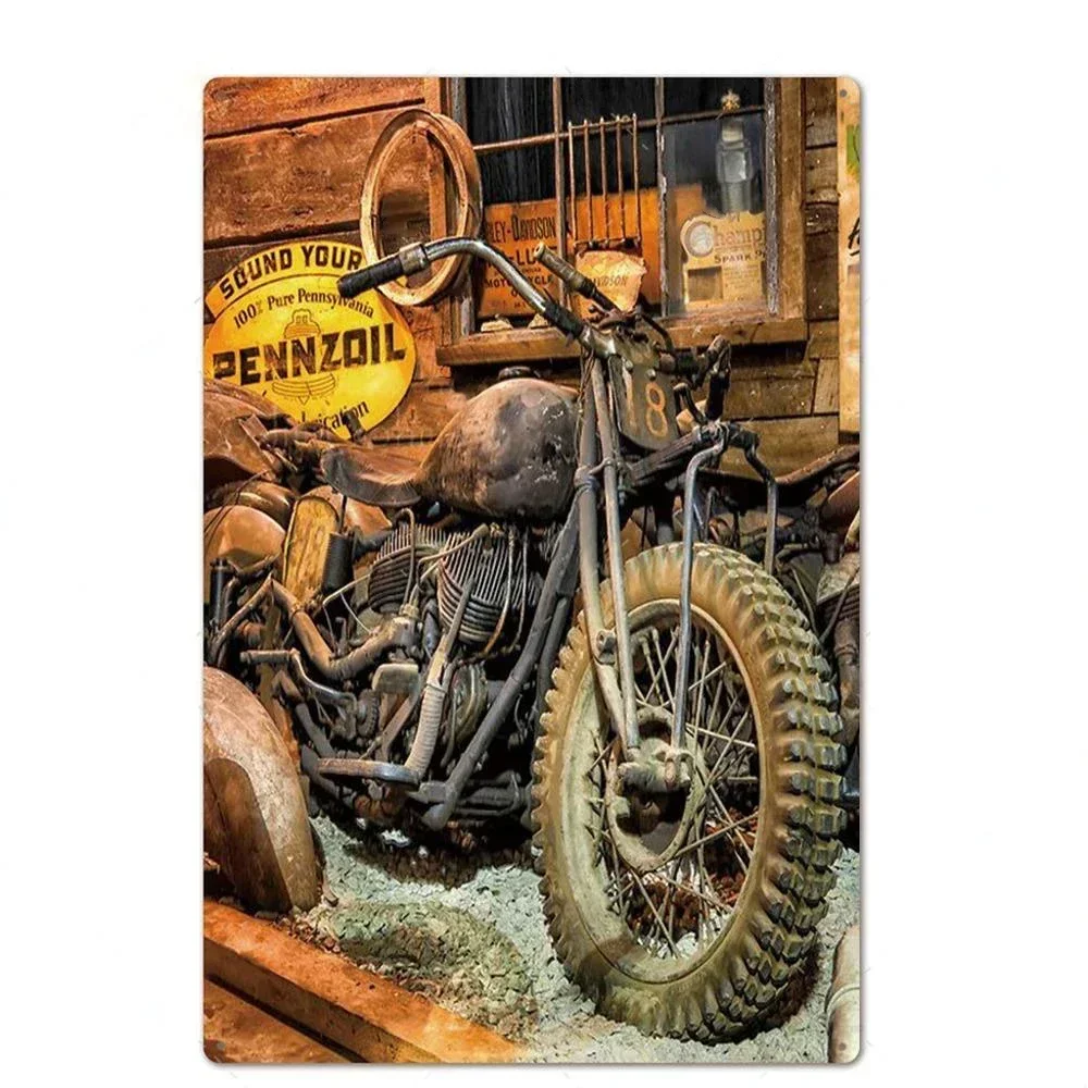 Motocyklista - vintage tabliczka blaszana na ścianę Jasnożółty