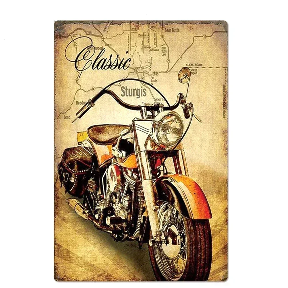 Motocyklista - vintage tabliczka blaszana na ścianę Niebieski