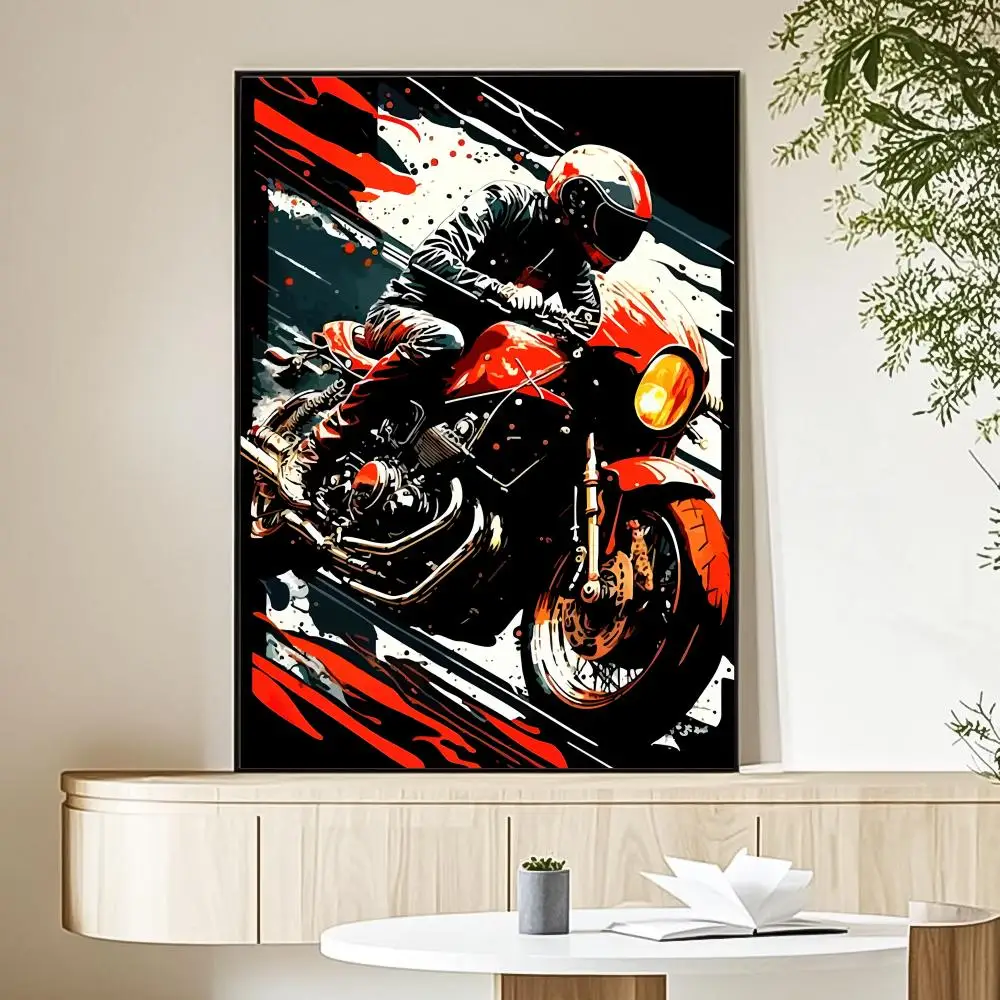 Motocyklista o zachodzie słońca - plakat na płótnie Czarny