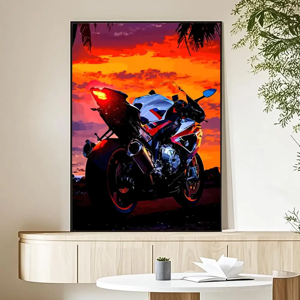 Motocyklista o zachodzie słońca - plakat na płótnie Czerwony