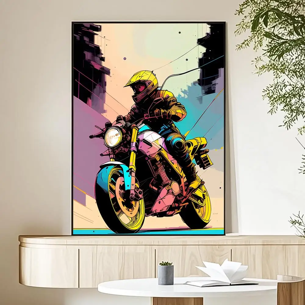 Motocyklista o zachodzie słońca - plakat na płótnie Fioletowy