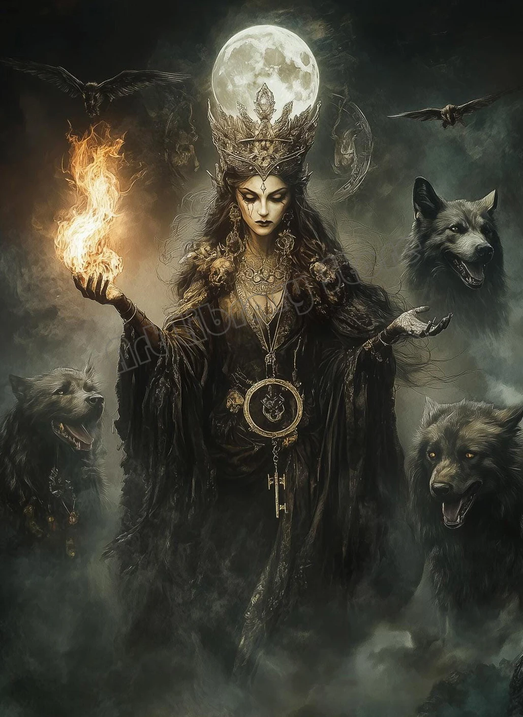Mroczna bogini mitologii - plakat gotycki fantasy Granatowy