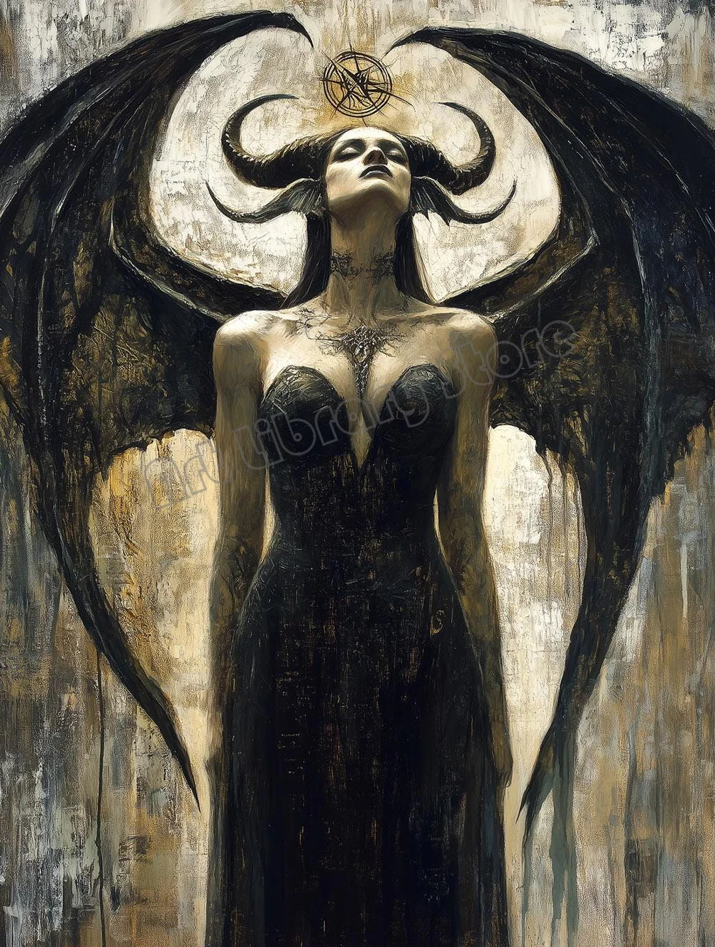 Mroczna bogini mitologii - plakat gotycki fantasy żółty