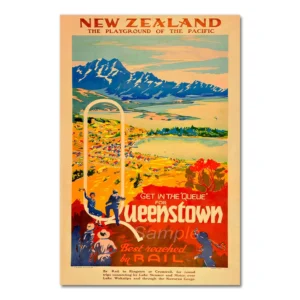 Narciarstwo w Alpach - plakat vintage w stylu retro Burgundia