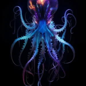 Neonowa ośmiornica i meduza - plakat podwodny Zielony