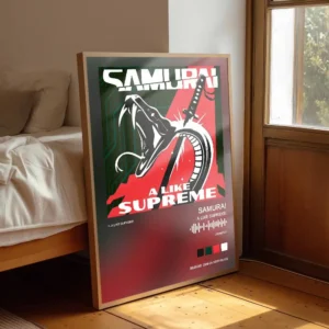 Neonowy samuraj – plakat futurystyczny Złoto