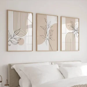 Neutralne rośliny boho - minimalistyczny plakat japandi Biały