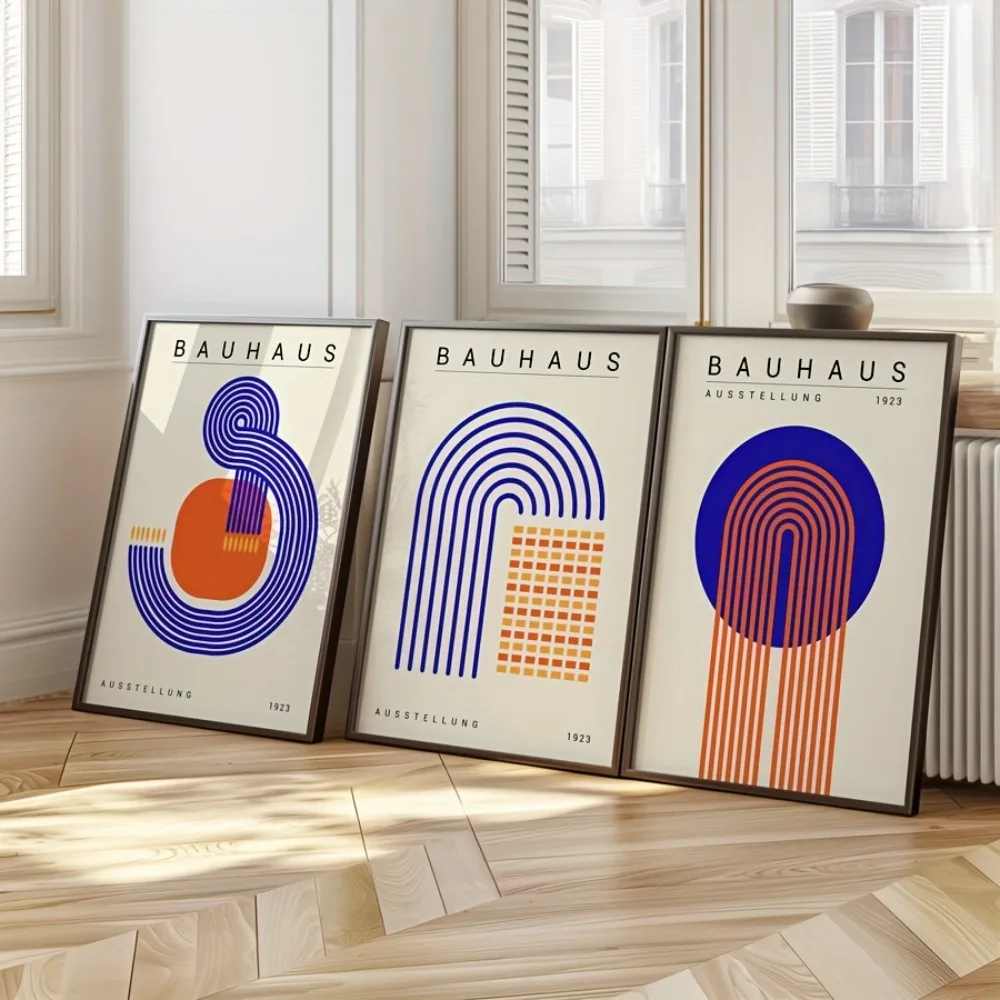 Niebieskie abstrakcje geometryczne - zestaw 3 plakatów Biały
