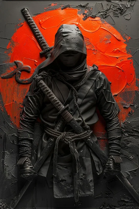Ninja samuraj - metalowa tabliczka vintage Biały