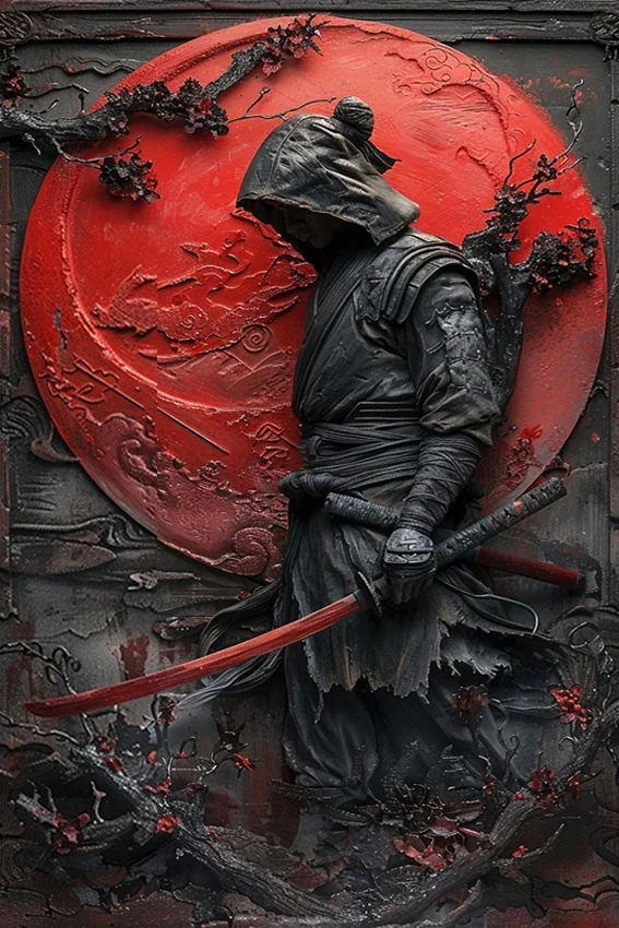 Ninja samuraj - metalowa tabliczka vintage Złoty