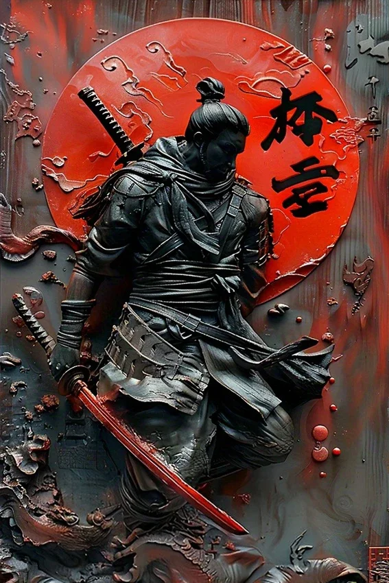 Ninja samuraj - metalowa tabliczka vintage Jasny róż