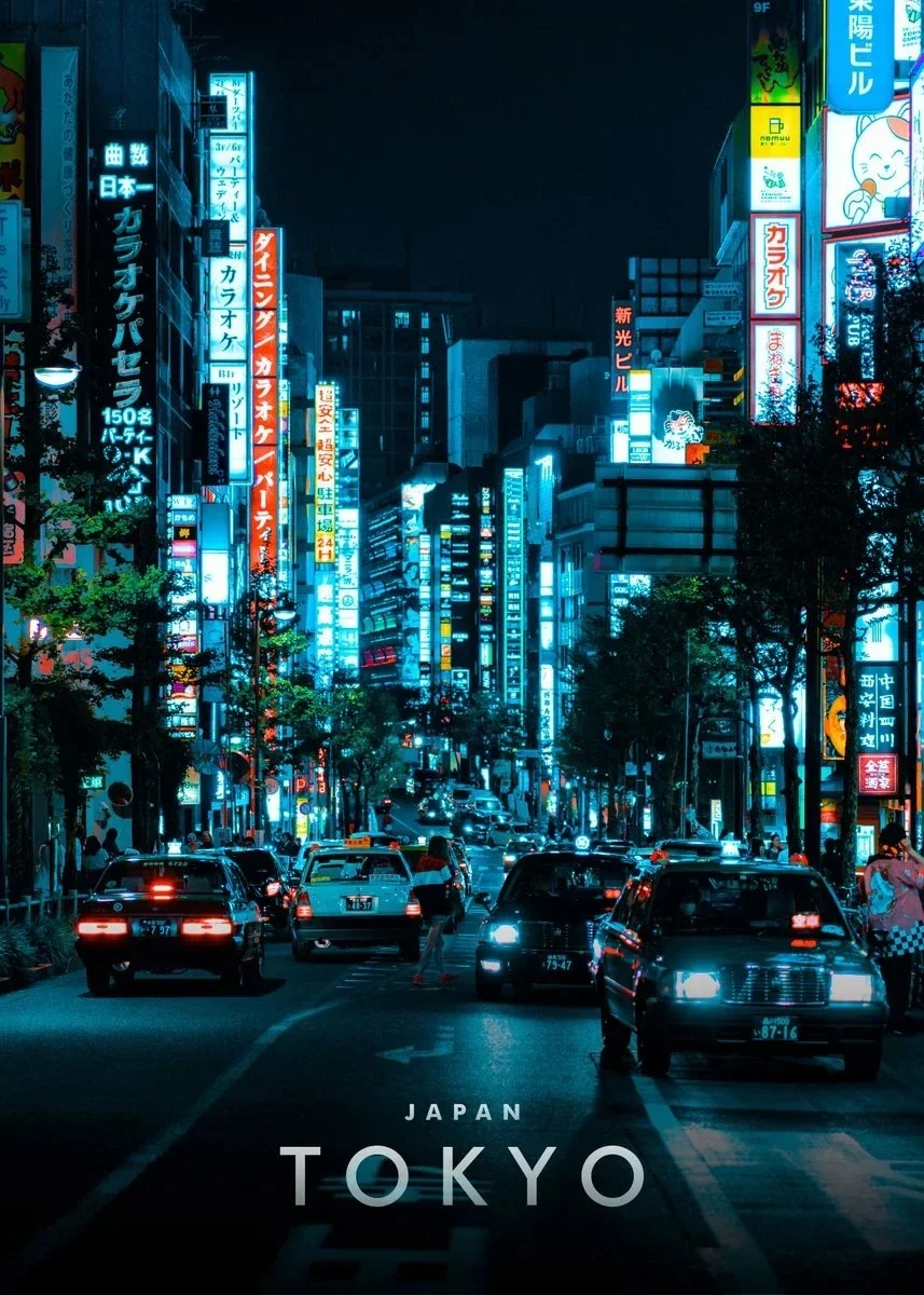 Nocna panorama miasta - świetlny street view Fuksja