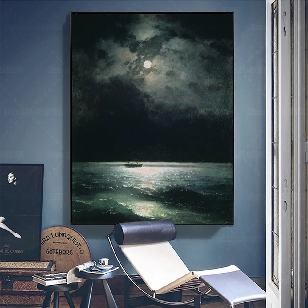 Nocny sztorm na morzu - plakat marynistyczny Biały