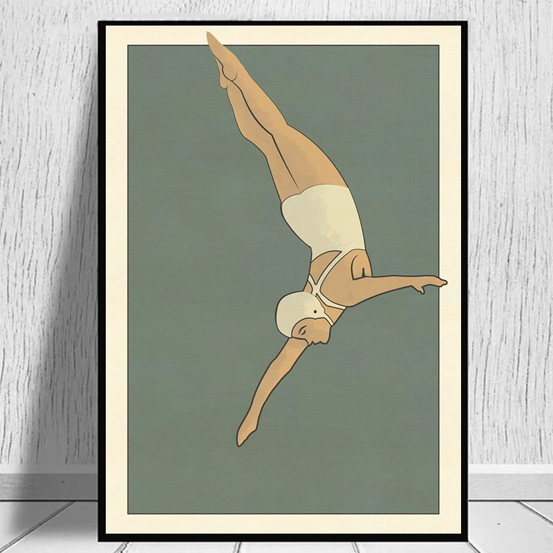 Nurkująca kobieta – plakat vintage w stylu plażowym Czerwony