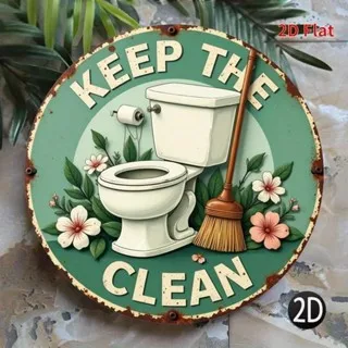 Okrągła tabliczka vintage do łazienki - WC Restroom Czerwonawo pomarańczowy