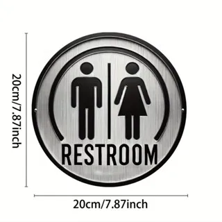Okrągła tabliczka vintage do łazienki - WC Restroom Jasnoszary