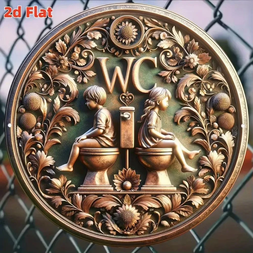 Okrągła tabliczka vintage do łazienki - WC Restroom Jasnozielony