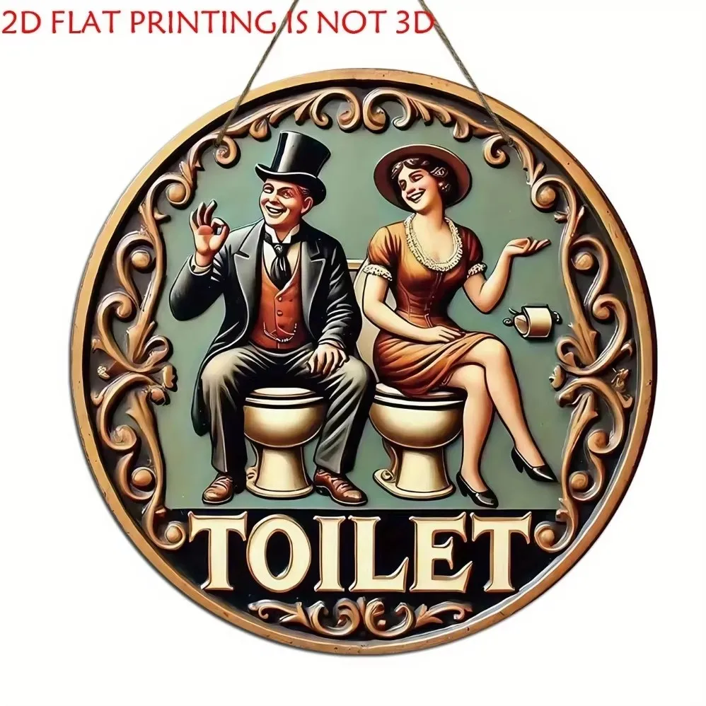 Okrągła tabliczka vintage do łazienki - WC Restroom żółty