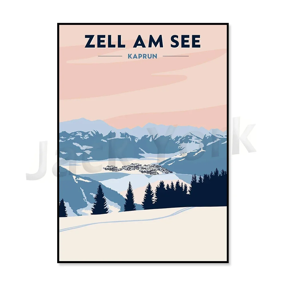 Ośrodki narciarskie w Alpach - plakat vintage Czerwony