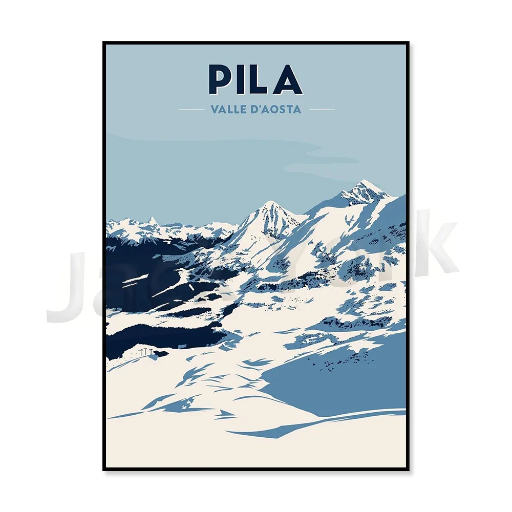 Ośrodki narciarskie w Alpach - plakat vintage Głęboki niebieski