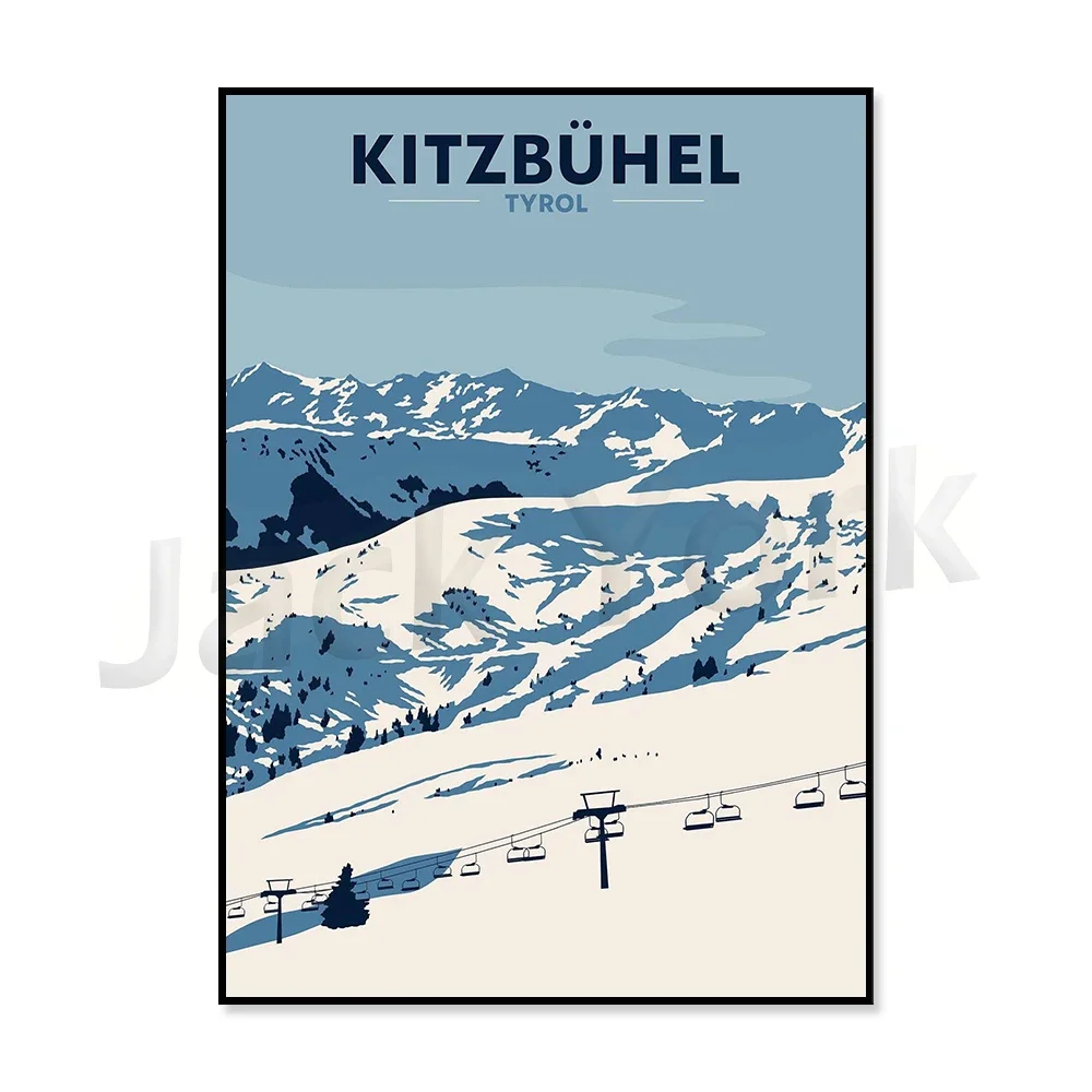Ośrodki narciarskie w Alpach - plakat vintage Mięta