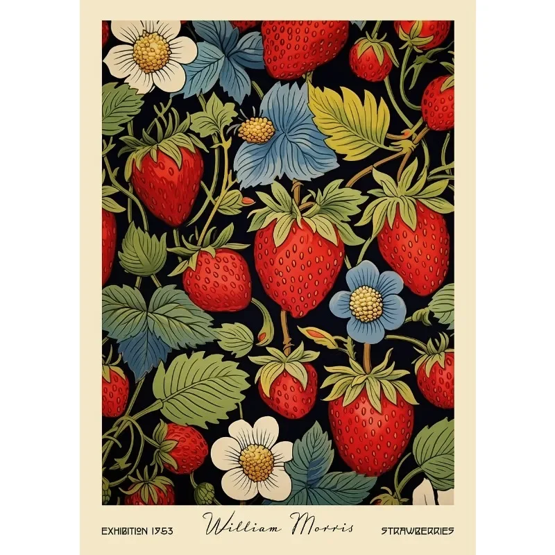 Owoce i rośliny w stylu Morrisa - vintage plakat botaniczny Biały
