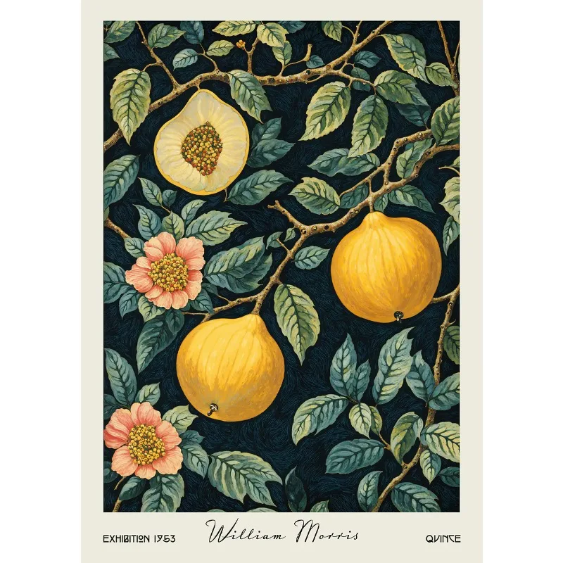 Owoce i rośliny w stylu Morrisa - vintage plakat botaniczny Czarny